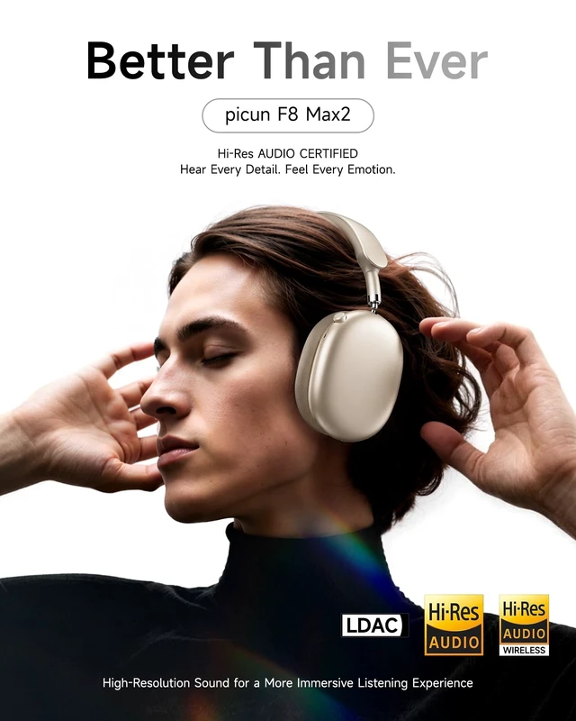 Alt view image 3 of 5 - Picun F8 MAX2 ANC Bluetooth 6.0 Headphones with 3D Spatial Audio (White)