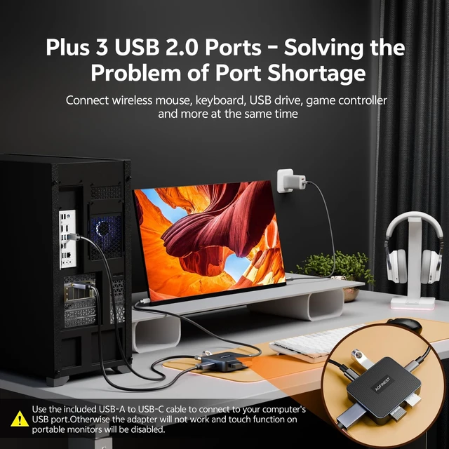 Alt view image 4 of 5 - 4K@120Hz Active DisplayPort to USB-C converter adapter with 3Port USB Hub
