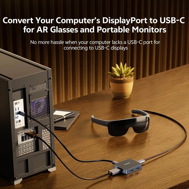 Alt view image 2 of 5 - 4K@120Hz Active DisplayPort to USB-C converter adapter with 3Port USB Hub