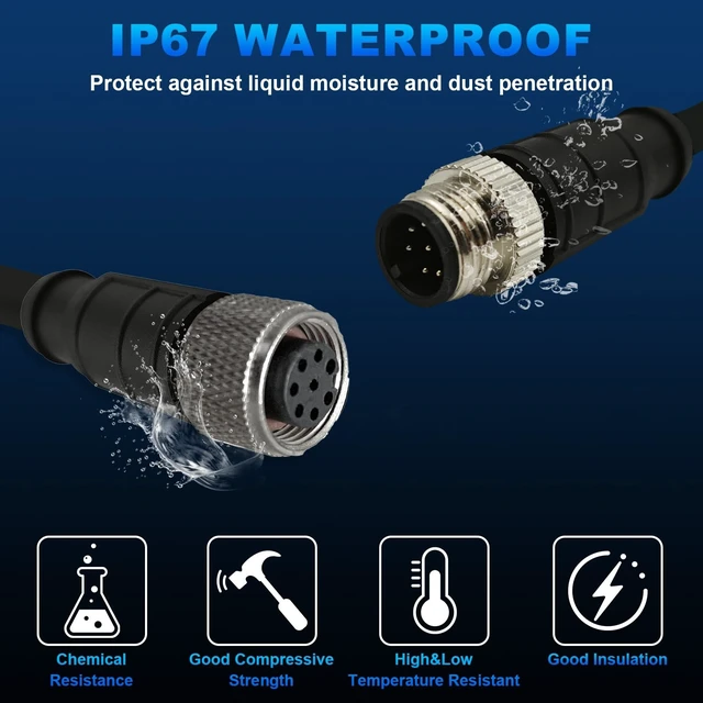 Alt view image 2 of 5 - GEOAOBLE 9.9Ft M12 8 Pin A Code Male to 8 Pin A Code Female Industrial Ethernet Cable High Flexible Shielded CAT6A Ethernet Cable for Industrial Camera Automation Application 3M