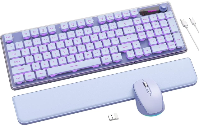 Main image of Wireless Keyboard and Mouse Combo - 9 Backlit Effects, Wrist Rest, Double-Shot Keycaps, Metal Panel, Long-Lasting Rechargeable, 2.4G Keyboard Mouse Set for Windows Mac PC Laptop Sablute (Purpl