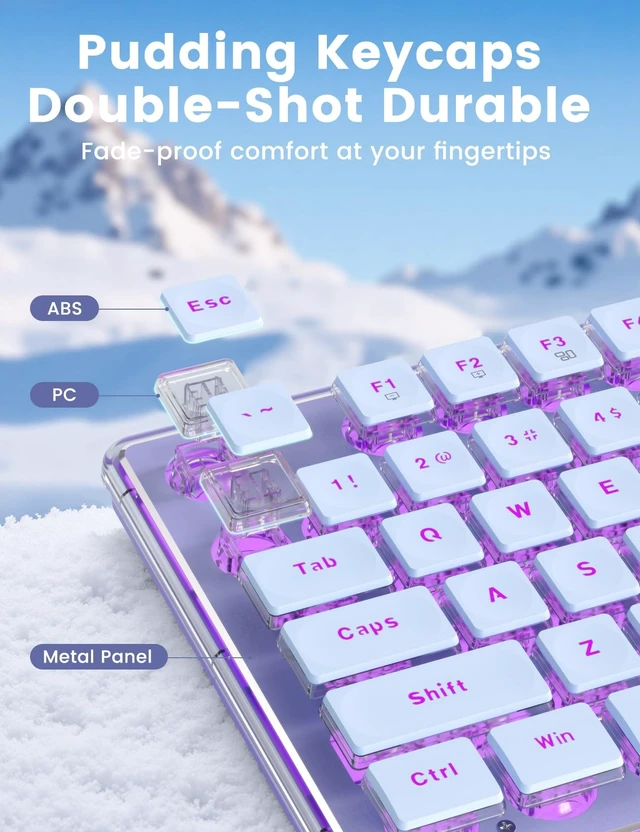 Alt view image 5 of 5 - Wireless Keyboard and Mouse Combo - 9 Backlit Effects, Wrist Rest, Double-Shot Keycaps, Metal Panel, Long-Lasting Rechargeable, 2.4G Keyboard Mouse Set for Windows Mac PC Laptop Sablute (Purpl