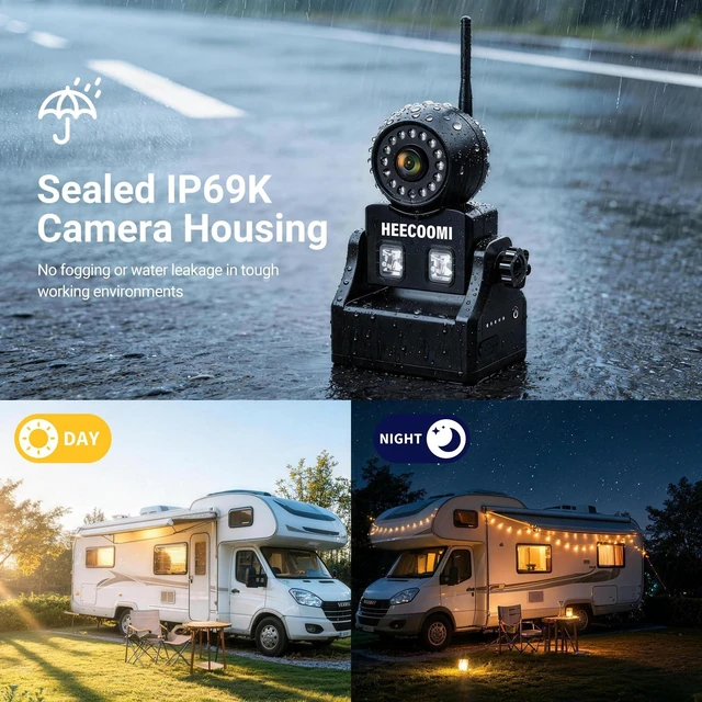 Alt view image 3 of 5 - HEECOOMI 3 Magnetic Solar Wireless Backup Camera, 360 Rotating Lens + 10.1" HD Touchscreen DVR, 3x10000mAh Rechargeable IR Rear+Side-View Cameras, Auto-Sleep & Waterproof for RV/Truck/Trailer,