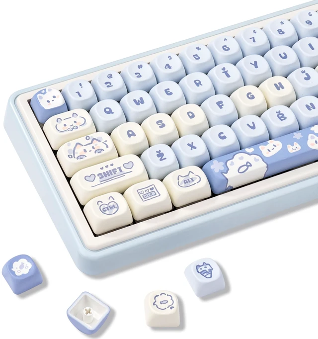 Main image of COOMICKEY PBT Keycaps Salty Cat Blue White Cute for Cherry MX Key Cap