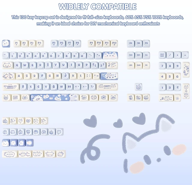 Alt view image 2 of 5 - COOMICKEY PBT Keycaps Salty Cat Blue White Cute for Cherry MX Key Cap