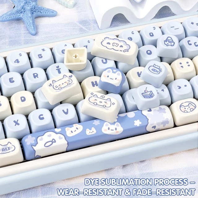 Alt view image 5 of 5 - COOMICKEY PBT Keycaps Salty Cat Blue White Cute for Cherry MX Key Cap
