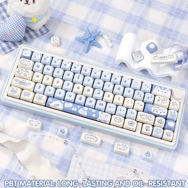 Alt view image 4 of 5 - COOMICKEY PBT Keycaps Salty Cat Blue White Cute for Cherry MX Key Cap