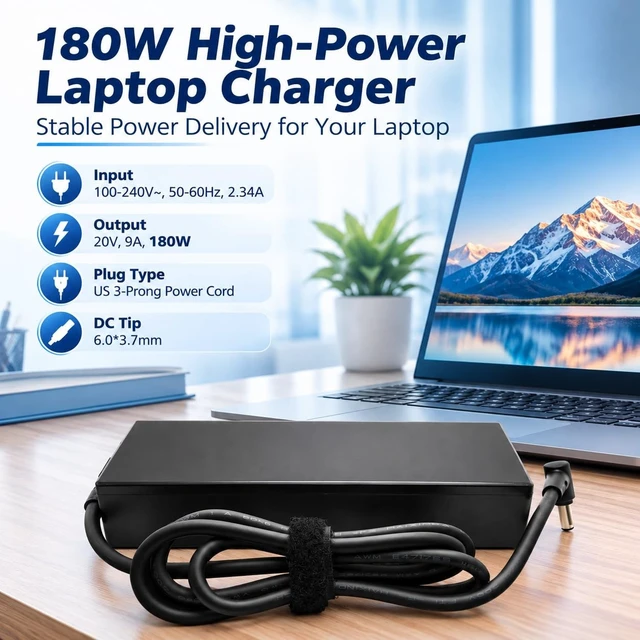 Alt view image 4 of 5 - 180W 20V 9A Laptop Charger Replacement for ASUS ROG Zephyrus G14 G15 TUF Gaming F15 F17, 6.0x3.7mm AC Adapter Power Supply Cord