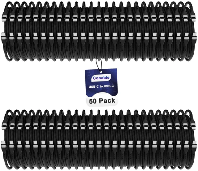 Main image of USB Type C Cable (1ft/12inch, 50 Pack), 3A Fast Charging Cord, Braided