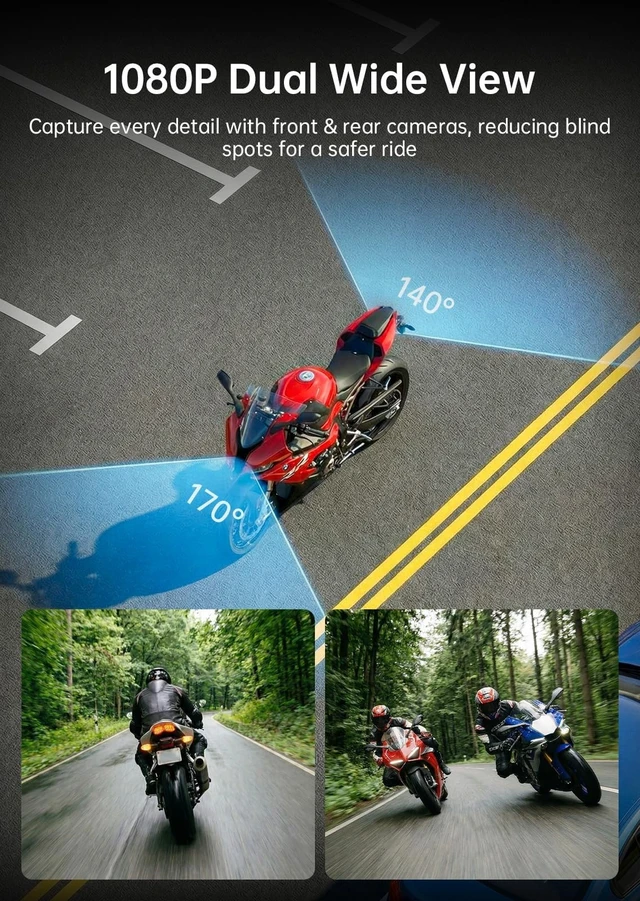 Alt view image 2 of 5 - YESOK MT7 7" Motorcycle Dash Cam Front and Rear, 1080P Motorcycle Camera