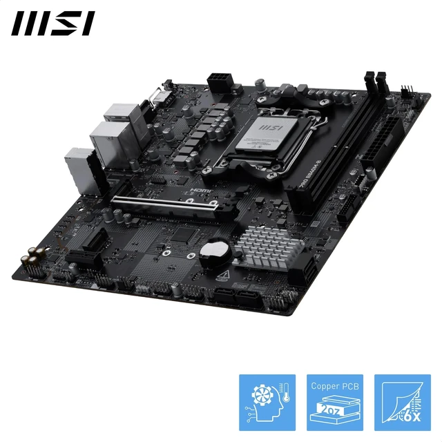 Alt view image 4 of 5 - MSI PRO B840M-B Motherboard, mATX - Supports AMD Ryzen 9000/8000 / 7000 Processors, AM5 - DDR5 Memory Boost (8000+ MT/s OC), PCIe 4.0 x16, M.2 Gen4, 2.5G LAN