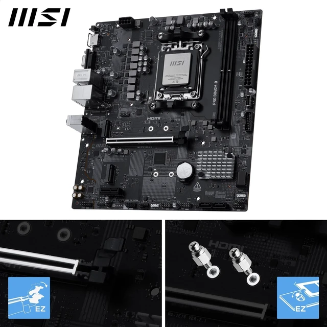 Alt view image 3 of 5 - MSI PRO B840M-B Motherboard, mATX - Supports AMD Ryzen 9000/8000 / 7000 Processors, AM5 - DDR5 Memory Boost (8000+ MT/s OC), PCIe 4.0 x16, M.2 Gen4, 2.5G LAN