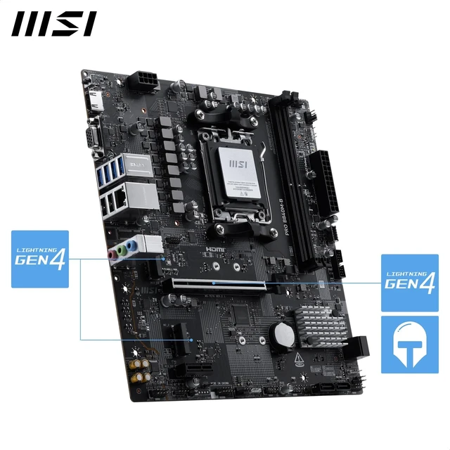 Alt view image 5 of 5 - MSI PRO B840M-B Motherboard, mATX - Supports AMD Ryzen 9000/8000 / 7000 Processors, AM5 - DDR5 Memory Boost (8000+ MT/s OC), PCIe 4.0 x16, M.2 Gen4, 2.5G LAN