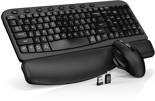 Main image of Wireless Keyboard and Mouse Combo, Full Size Ergonomic Wave Keys, USB-A/C