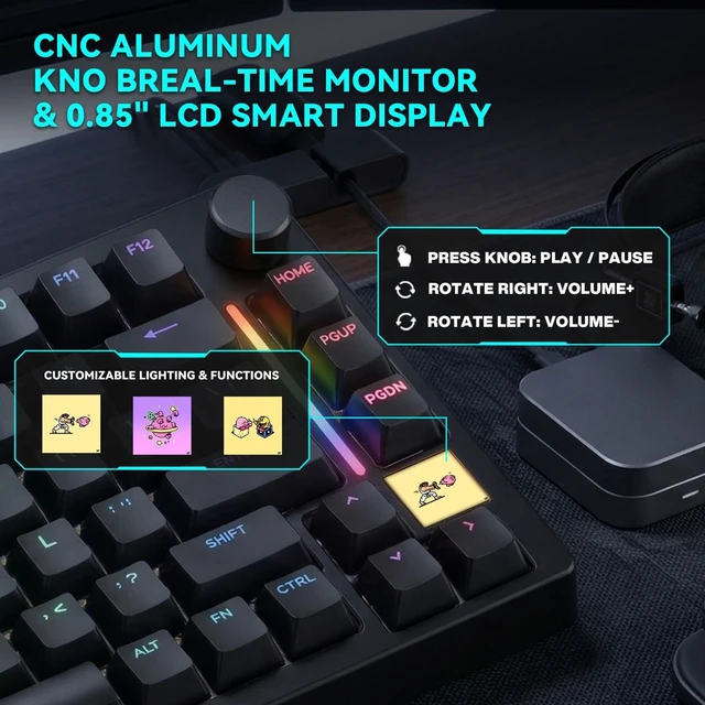 Alt view image 5 of 5 - GamaKay TK75 TMR Rapid Trigger Keyboard with TFT Screen 8K Polling Rate