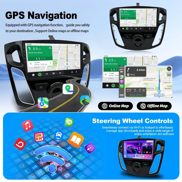 Alt view image 3 of 5 - 9" Car Radio for Ford Focus 2012-2017 with Wireless CarPlay Andriod Auto