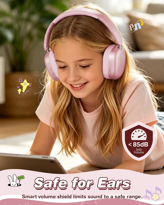 Alt view image 2 of 5 - Wentronic Kids Headphones Wireless Bluetooth 5.4,Foldable Over Ear Headphones with 3.5mm Wired Mode,Safe Volume Limit,48H Playtime,Clear Calls,HD Sound for Toddlers/Children/School/Travel,Pink