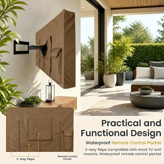 Alt view image 4 of 5 - KHOMO GEAR Outdoor TV Cover Brown Universal Weatherproof Protector For 55-58 Inch TV - Fits Most Mounts & Brackets