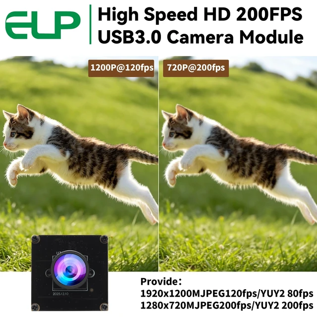 Alt view image 5 of 5 - Global Shutter USB Camera Module, High Speed HD 200fps USB3.0 PC Camera