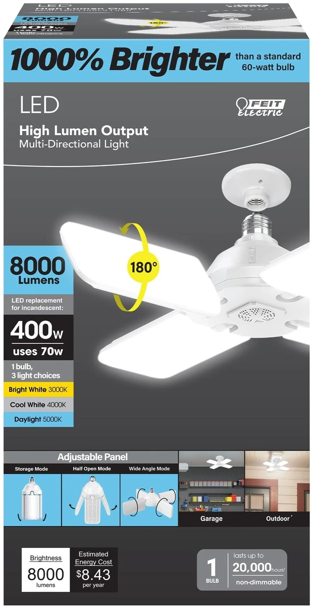 Main image of Feit Electric LED Garage Light, Multiple Adjustable Panels, E26 Base, Ideal for Garage, Workshop, Shed, 25,000-Hour Lifetime