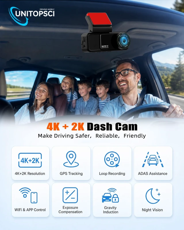 Alt view image 2 of 5 - 4K+2K Dual Dash Cam Front and Rear, 3.16" 2 Channel Car Dash Camera for Cars, Dashcam with GPS, 5GHz WiFi and App Control,ADAS,Parking Monitor, G-Sensor,Night Vision, Loop Recording