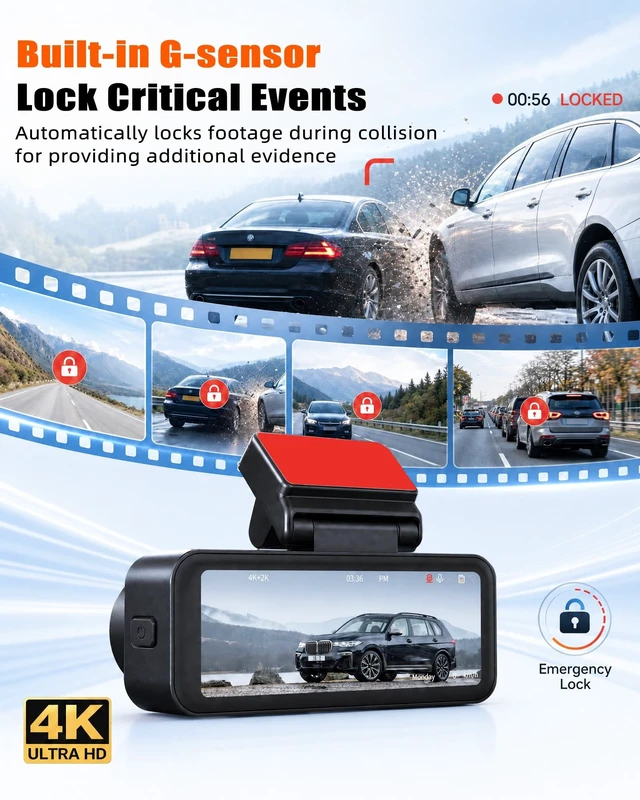Alt view image 5 of 5 - 4K+2K Dual Dash Cam Front and Rear, 3.16" 2 Channel Car Dash Camera for Cars, Dashcam with GPS, 5GHz WiFi and App Control,ADAS,Parking Monitor, G-Sensor,Night Vision, Loop Recording