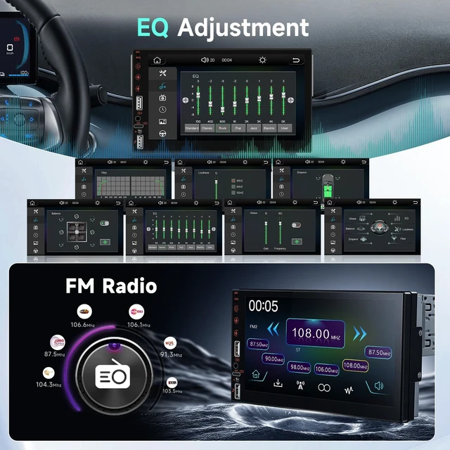 Alt view image 4 of 5 - Single DIN Touch Screen Car Stereo with Wireless Carplay and Android Auto Mirror Link, Driauto 7 Inch 1 DIN Car Radio with Bluetooth FM EQ Steering Wheel Control Backup Cam Online Video USB AUX