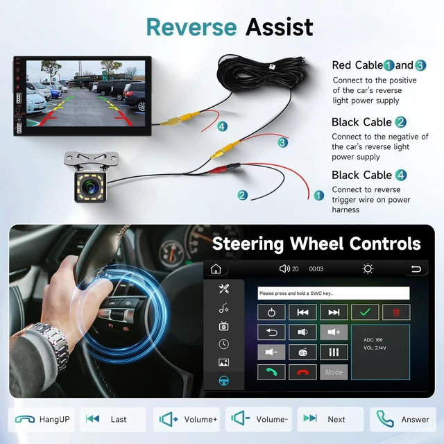 Alt view image 5 of 5 - Single DIN Touch Screen Car Stereo with Wireless Carplay and Android Auto Mirror Link, Driauto 7 Inch 1 DIN Car Radio with Bluetooth FM EQ Steering Wheel Control Backup Cam Online Video USB AUX