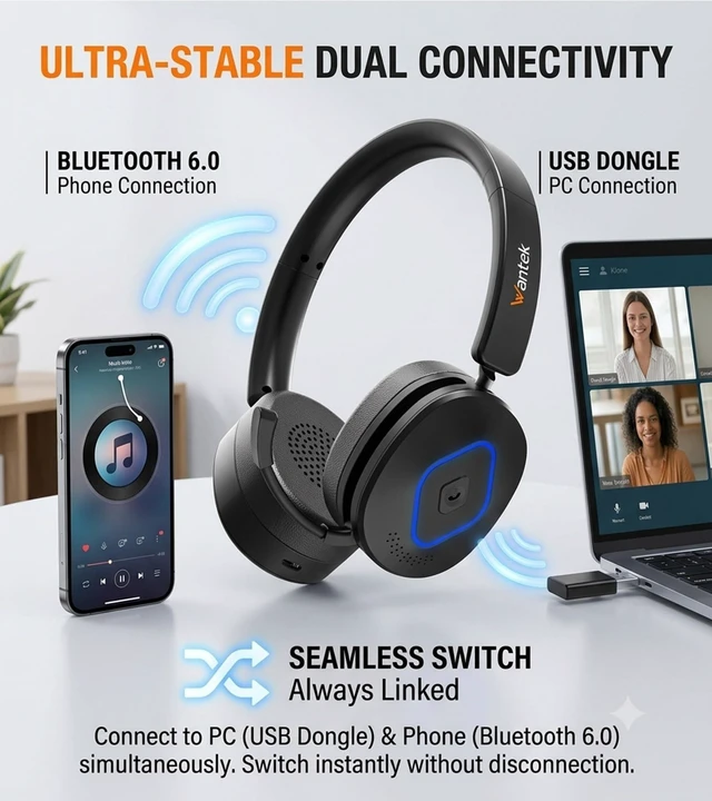 Alt view image 2 of 5 - Wireless Headset for Work, Bluetooth Headset whit Noise Cancelling Mic