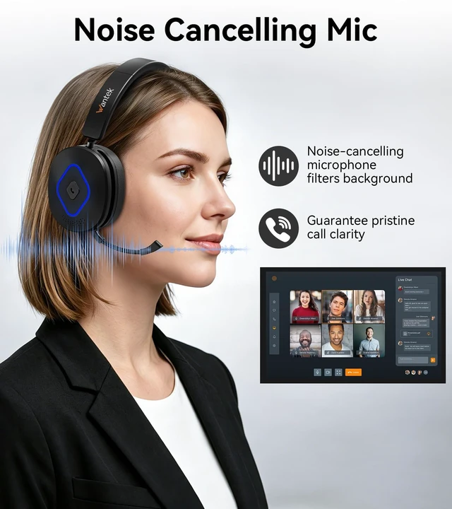 Alt view image 3 of 5 - Wireless Headset for Work, Bluetooth Headset whit Noise Cancelling Mic