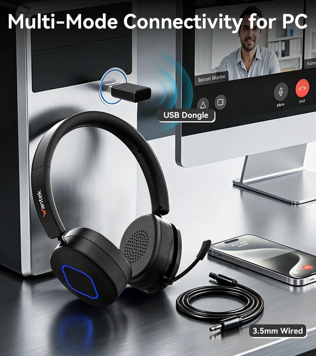 Alt view image 4 of 5 - Wireless Headset for Work, Bluetooth Headset whit Noise Cancelling Mic