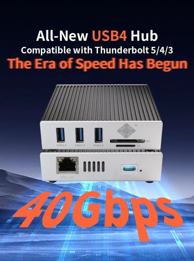 Alt view image 5 of 5 - USB4.0 40Gbps 6-in-1 10G Ethernet, 1x RJ45 10G Ethernet Port, 3X USB-A, 1x TF, 1x SD Card Reader