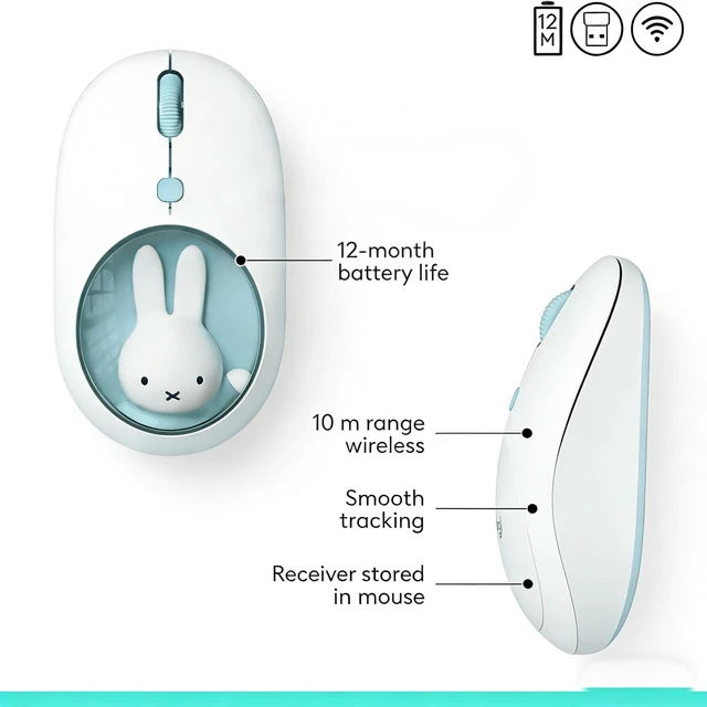Alt view image 4 of 5 - MIPOW X Miffy Bluetooth Wireless Mouse, Compact Portable for Laptops & Tablets. Seamless Tracking, Compatible with PC, Mac, Windows & macOS. Ideal, Cyan