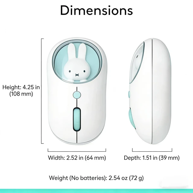 Alt view image 3 of 5 - MIPOW X Miffy Bluetooth Wireless Mouse, Compact Portable for Laptops & Tablets. Seamless Tracking, Compatible with PC, Mac, Windows & macOS. Ideal, Cyan