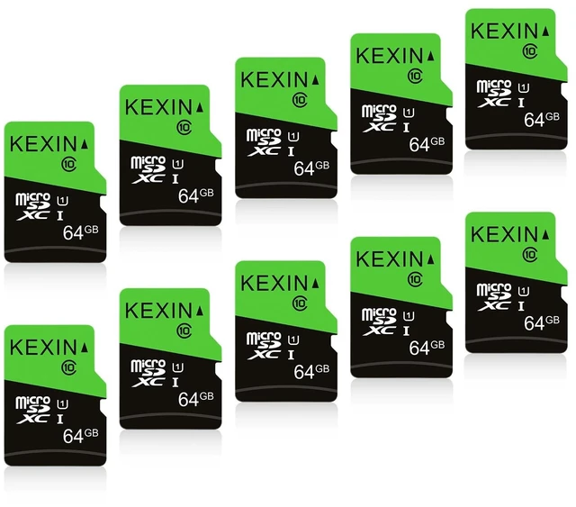 Main image of KEXIN 64GB Micro SD Card 10 Pack with SD Adapter microSDXC Memory Card UHS-I C10 U1 Micro SD Cards Bulk Full HD High Speed TF Card for Smartphone Tablet Action Camera Dash Cam Game Console, 10Pack 64G