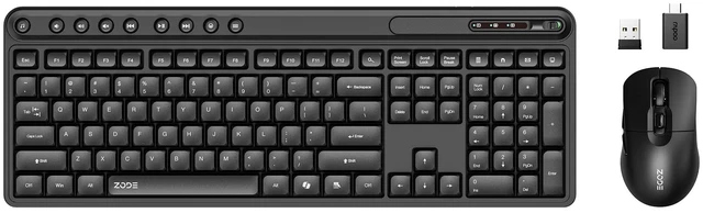 Main image of ZODE KM270S Wireless Keyboard and Mouse Combo for Windows, 2.4GHz Wireless, Compact Mouse, 9 Multimedia and Shortcut Keys, 1-Year Battery Life, for PC, Laptop - Black
