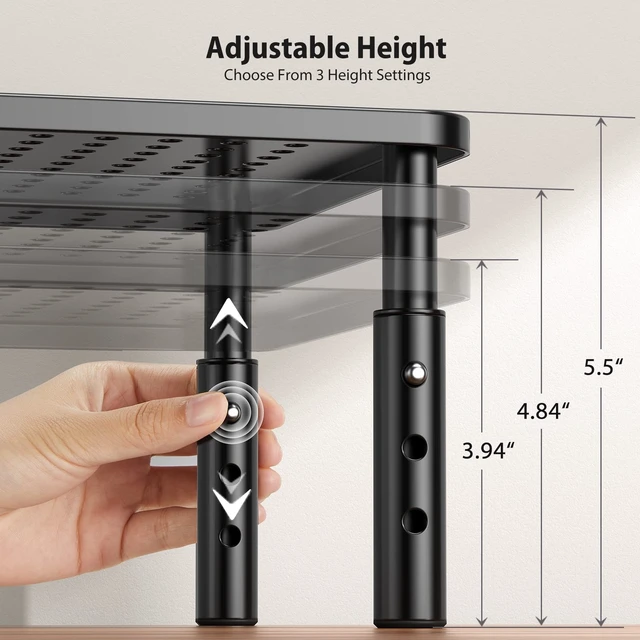 Alt view image 2 of 5 - LORYERGO Monitor Stand, Monitor Riser 3 Height Adjustable, Laptop Stand Desk With Metal Vented Platform, Computer Stand for Printer, Laptop, PC Tower, Laptop Stand for Office & Home