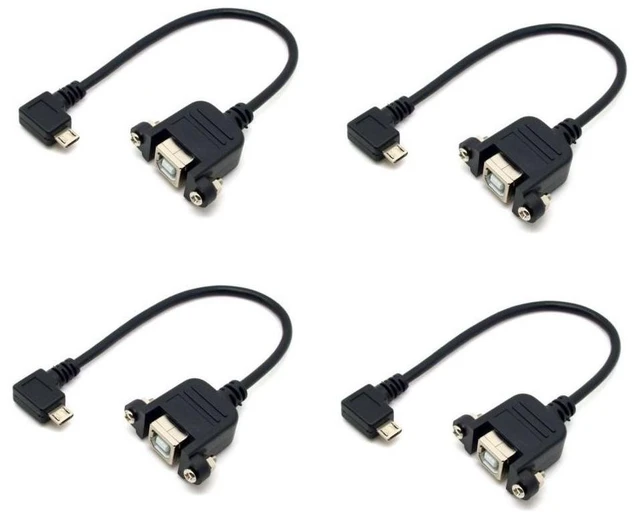 Main image of 4-Pack 90 Degree Left Angled Micro USB 5pin Male to USB B Female Panel Mount Cable