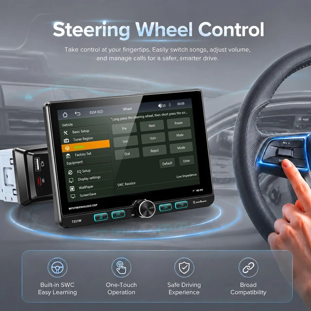 Alt view image 5 of 5 - Volxcereo 7 inch Single Din Stereo with Wireless Carplay & Android Auto