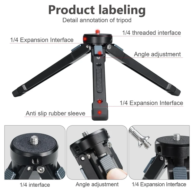 Alt view image 4 of 5 - Heavy Duty Metal Camera Tripod Portable Desktop Tripod 3 Position Height Adjustment, 1/4 Screw Top Suitable for Camera, Handheld Stabilizer, Camcorder, Phone Mount, Tablet Stand, 88 lbs/40 kg