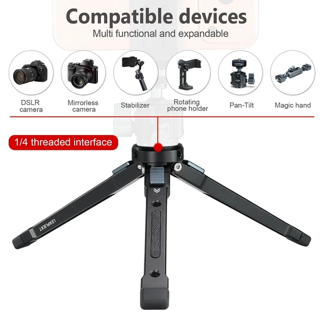 Alt view image 5 of 5 - Heavy Duty Metal Camera Tripod Portable Desktop Tripod 3 Position Height Adjustment, 1/4 Screw Top Suitable for Camera, Handheld Stabilizer, Camcorder, Phone Mount, Tablet Stand, 88 lbs/40 kg