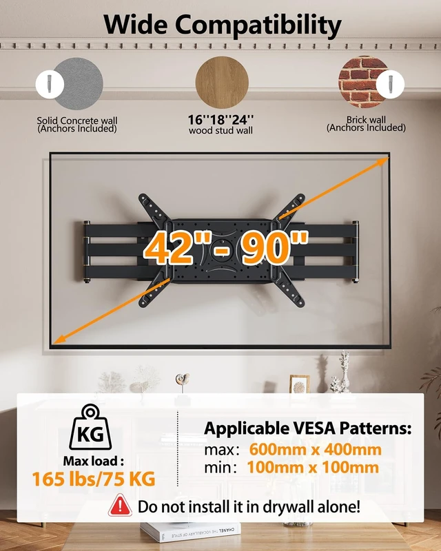 Alt view image 2 of 5 - 43Long Arm 180 Rotating Full Motion TV Wall Mount for 42-90 TV WHYFONE