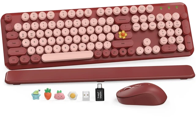 Main image of SABLUTE Wireless Keyboard Mouse Combo, Burgundy Red, Magnetic Wrist Rest