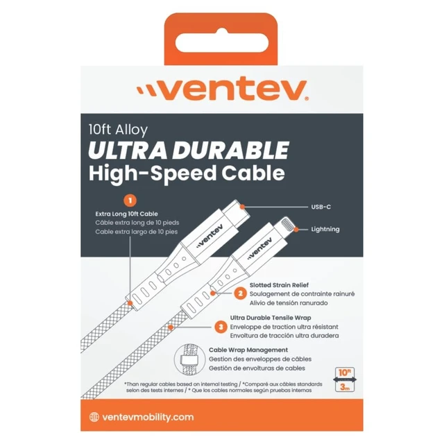 Alt view image 3 of 4 - Ventev Alloy Lightning High Speed Ultradurable 10 Foot Cable USB Type C