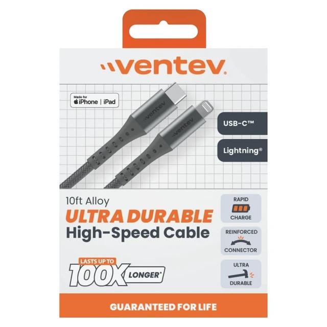 Alt view image 4 of 4 - Ventev Alloy Lightning High Speed Ultradurable 10 Foot Cable USB Type C