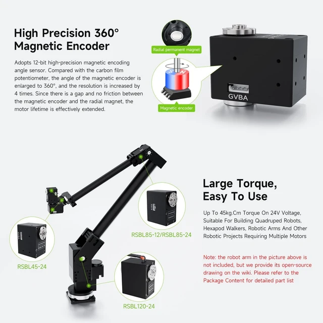 Alt view image 4 of 5 - Waveshare Servo Motor, 45kg.Cm RSBL45-24, High Precision and Large Torque, Aluminum Alloy Case, with Programmable 360 Magnetic Encoder, Multiple Operation Modes Switchable