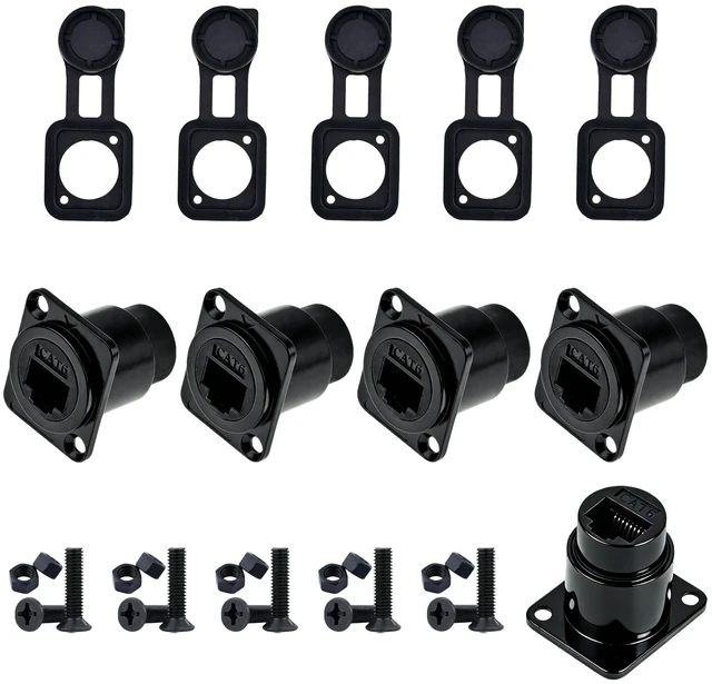 Main image of DvnJok 5PCS D-Type Shielded RJ45 Panel Mount Coupler CAT6/CAT5E/CAT5 Compatible Female-to-Female LAN Network Bulkhead Pass-Through Socket