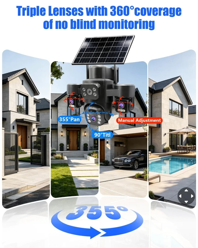 Alt view image 3 of 5 - Baepeish 3-Lens Wireless Outdoor Camera for Home Security (3-Lens Black)