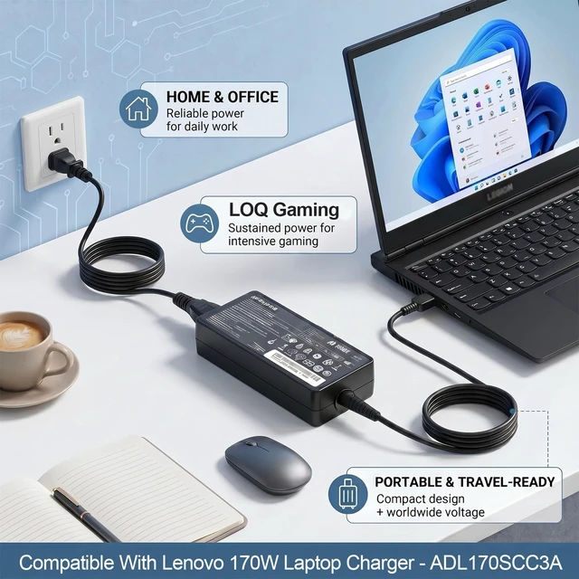 Alt view image 5 of 5 - 170W Charger for Lenovo LOQ 15/16 Gaming Laptop (15IRX9 /16APH8 /16IRH8)