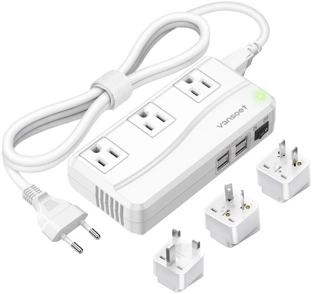 Main image of vansoet 220V to 110V Travel Converter, Voltage Converter US to Europe, Power Converter with 3 AC Sockets and 4 USB-A Ports, Universal Plug Adapter for EU Italy Spain Germany UK France Australia Japan